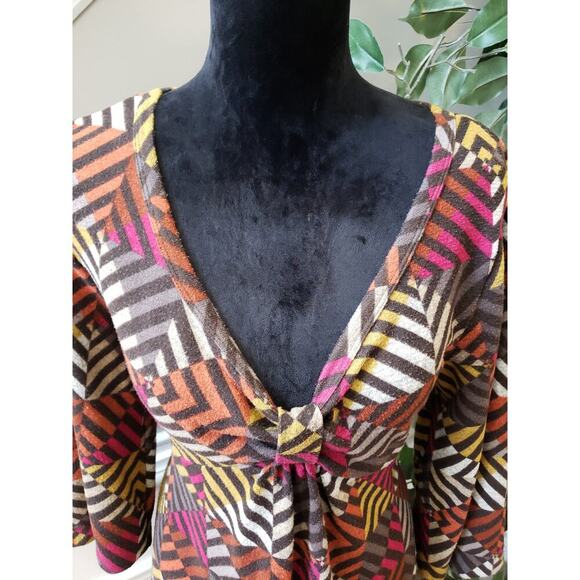 Women's One World Multicolor Tunic Top L Boho V Neck 3/4 Sleeve Stretch Knit - Picture 5 of 12